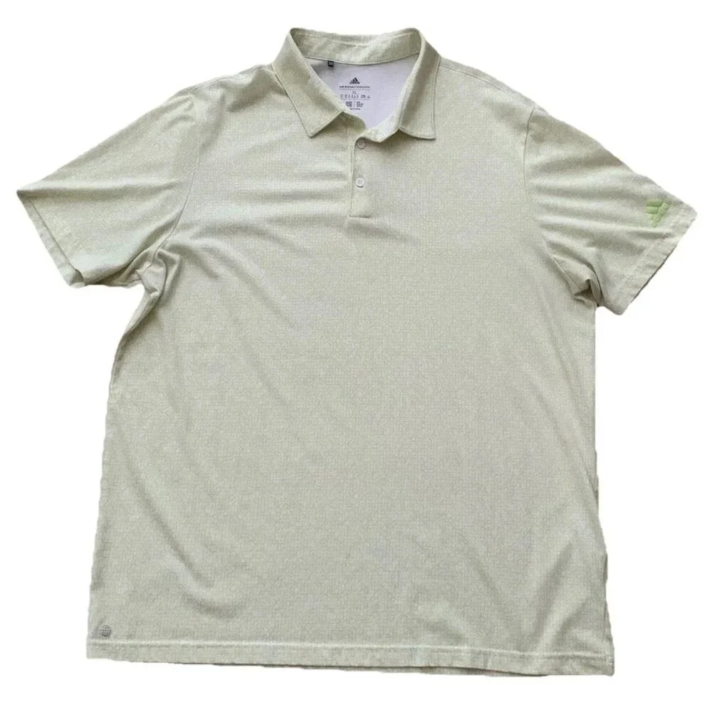 Adidas Polo Shirt Mens XL White Neon Green Geometric Parley Ocean Plastic
